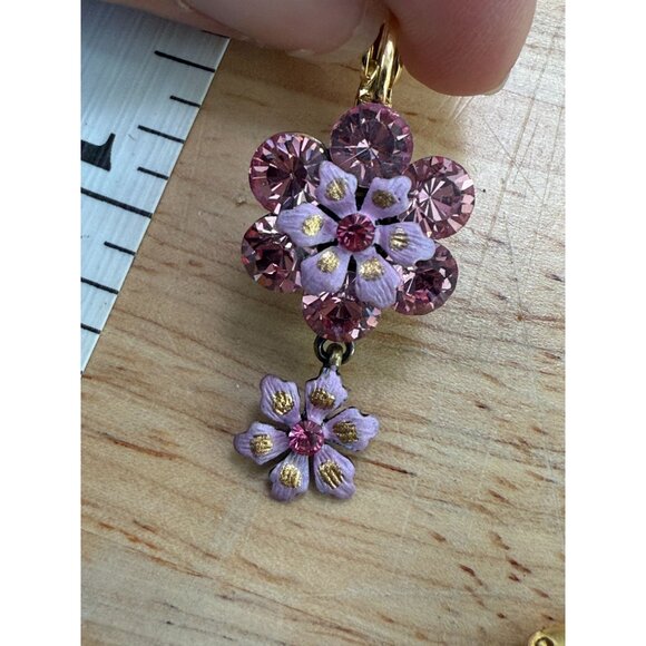 Pink & Purple Floral Swarovski Crystal Earrings By Joan Rivers, Vintage - Picture 2 of 11